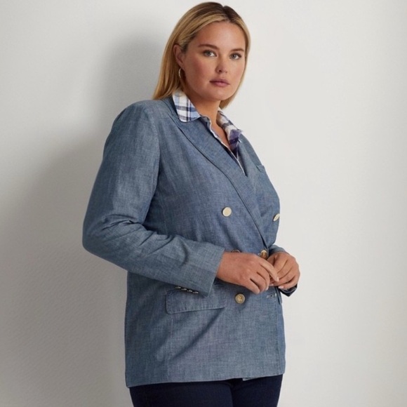 LAUREN RALPH LAUREN Women's Double-Breasted Chambray Blazer - Picture 3 of 12